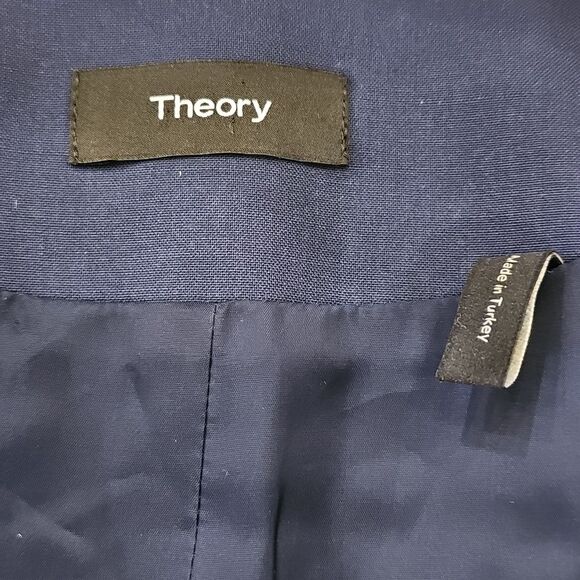 THEORY Lindrayia Navy Open-front Wool Blend Blazer Size 6 Career Academia Preppy - Picture 6 of 8